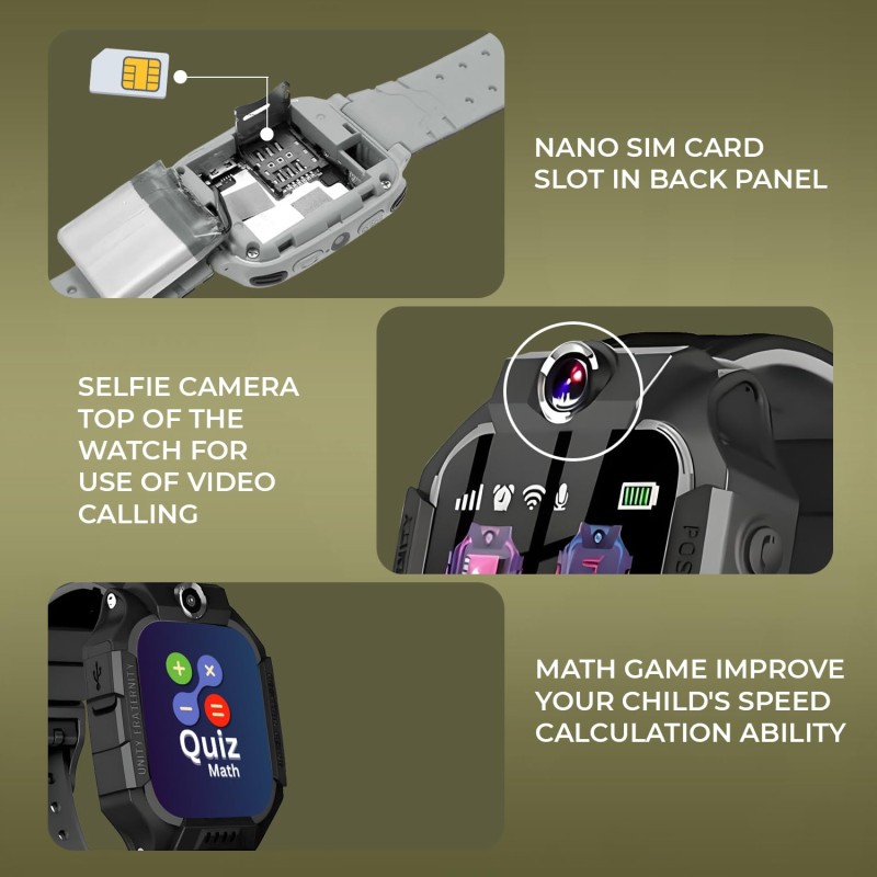 GameSir Kids Smartwatch for Boys & Girls, Men & Women, Sim Card Support, Location Tracker/GPS System Smart Watch-Black