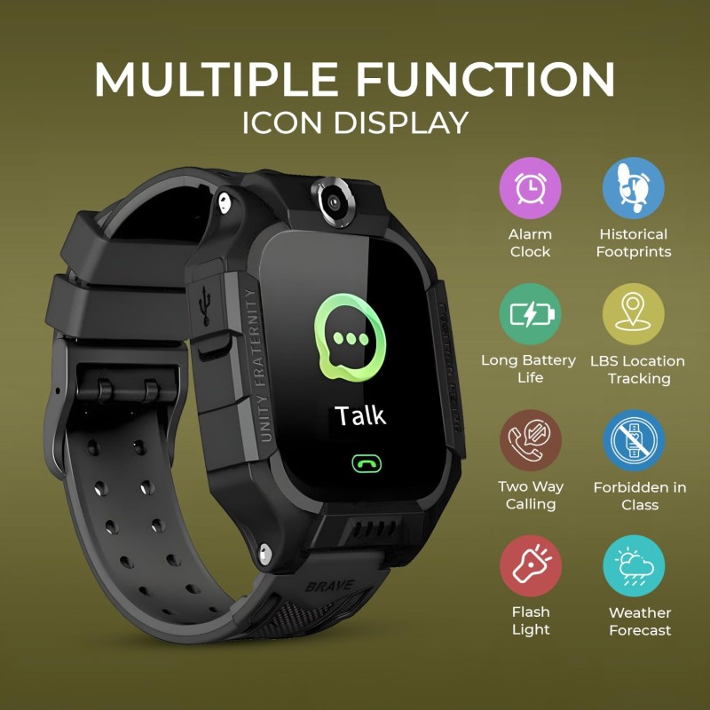 GameSir Kids Smartwatch for Boys & Girls, Men & Women, Sim Card Support, Location Tracker/GPS System Smart Watch-Black