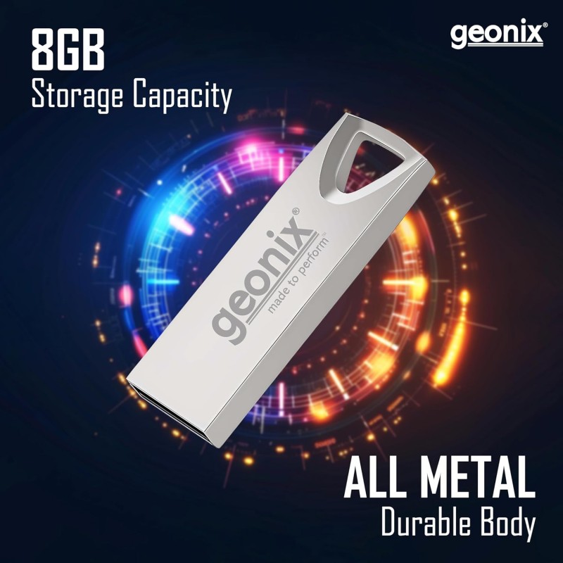 Geonix Pendrive I Silver I USB 2.0 I Keyring Design I Lightweight I Variant 8GB