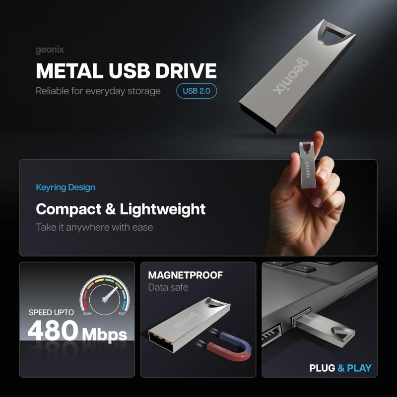 Geonix Pendrive I Silver I USB 2.0 I Keyring Design I Lightweight I Variant 8GB