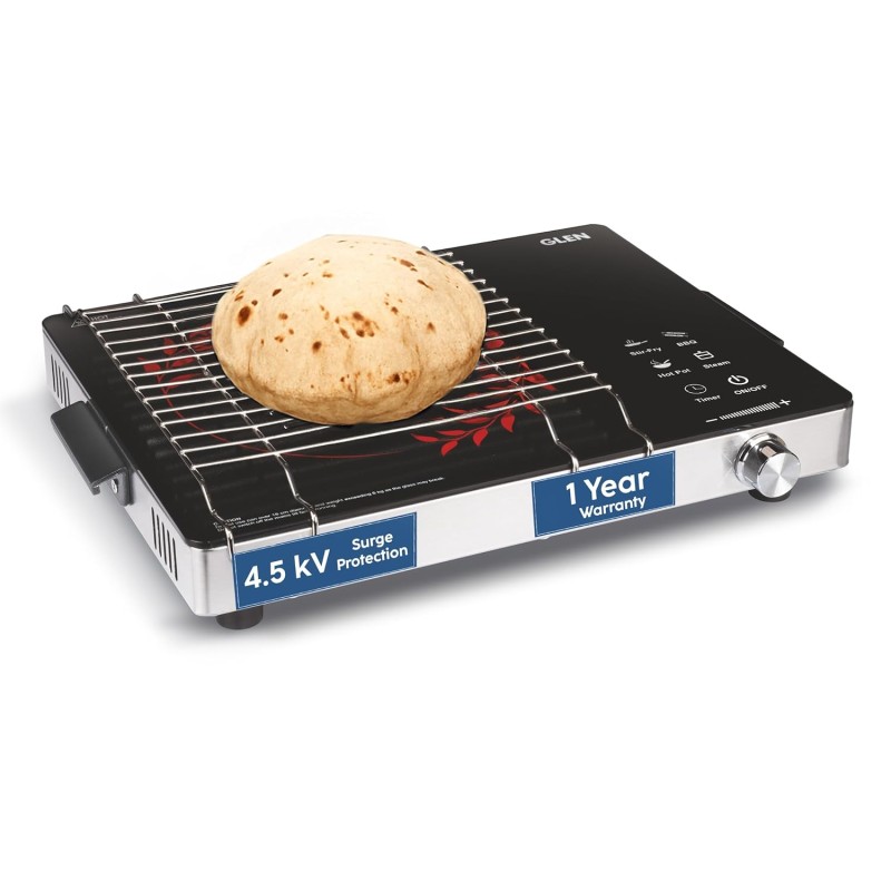 Glen 2200W Infrared Cooktop Stove with Grill Rack for Barbecue, Touch Control, Crystal Glass Plate, Digital Display, 4 Modes, Timer, Surge (SA-3077IR)
