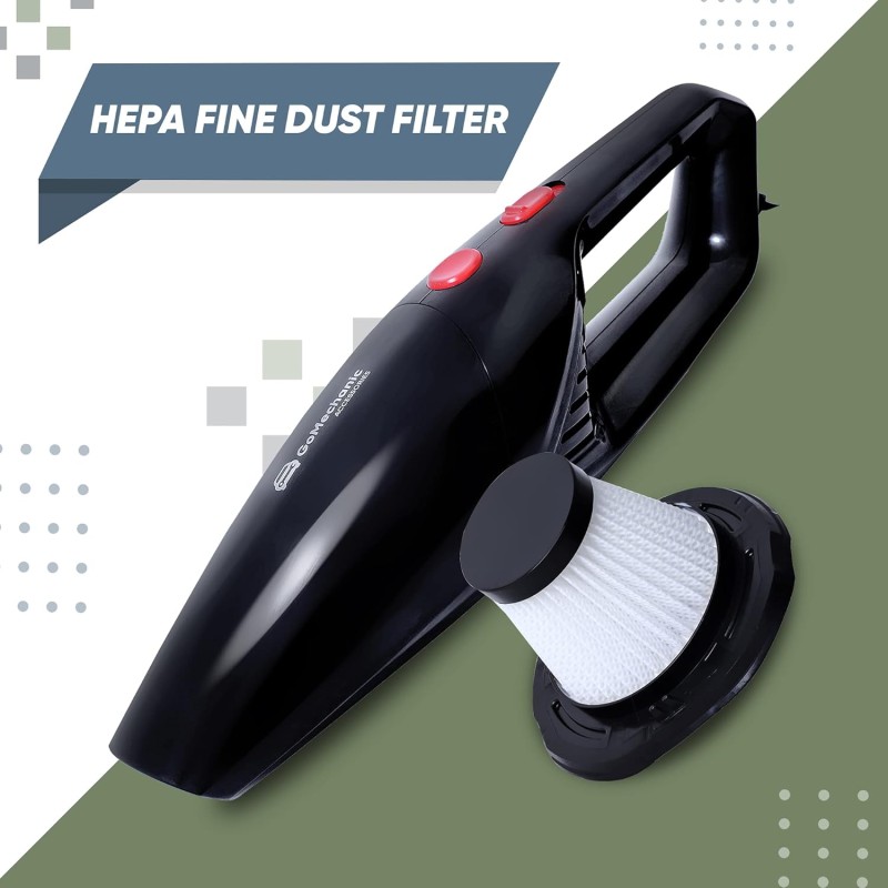 GoMechanic Car Vacuum Cleaner - Portable 2 in 1 Wet & Dry Cleaner for Car with High Suction Power 4500PA - Multipurpose 12V Power Corded with Nozzle Straw & HEPA Filter (Neutron 4500, Black)