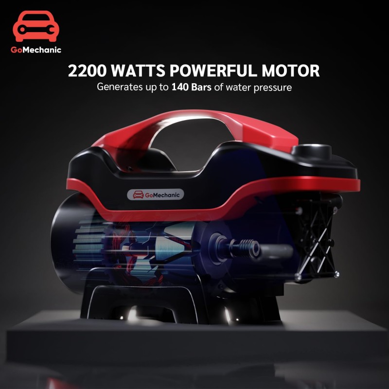GoMechanic Car Washer High Pressure Pump Machine - Portable Washing Gun - 2200 Watts (Black-Red)