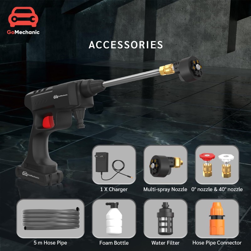 GoMechanic Cordless Pressure Washer | High Pressure Car Washer Pump for Cleaning & Bike Washing | Rechargeable