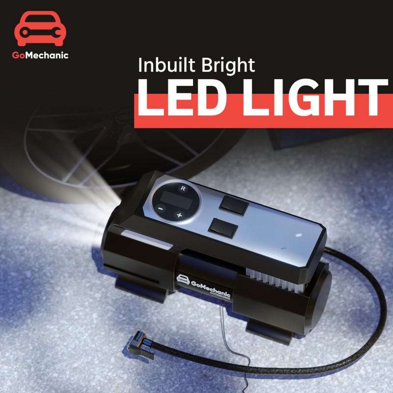 GoMechanic Digital Tyre Inflator for Car - 150 psi, 12V DC Portable Air Pump/Compressor with Digital Tyre Pressure (Gusto T4)