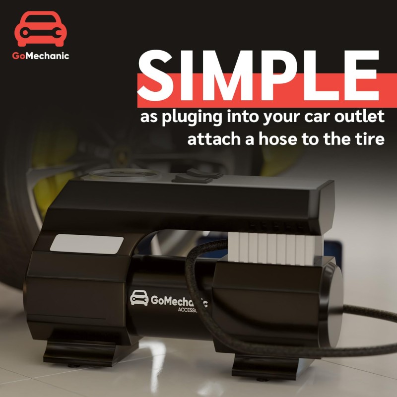 GoMechanic Digital Tyre Inflator for Car - 150 psi, 12V DC Portable Air Pump/Compressor with Digital Tyre Pressure (Gusto T4)