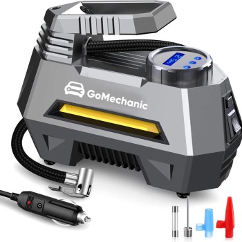GoMechanic Digital Tyre Inflator for Car - 150 psi, 12V DC Portable Air Pump/Compressor with Digital Tyre Pressure (Gusto T4)