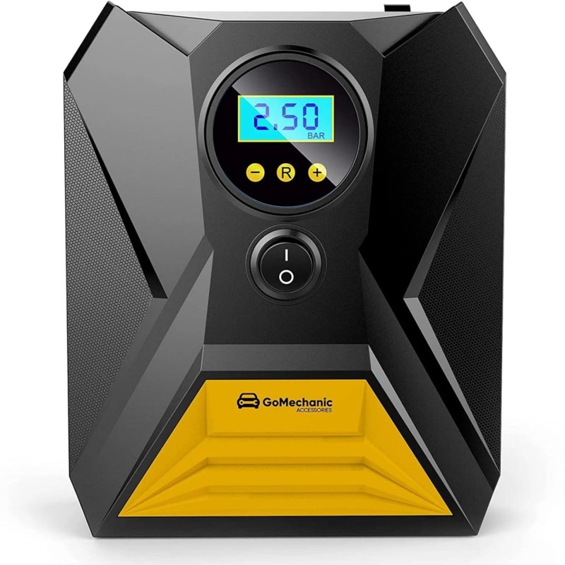 GoMechanic Gusto Digital Tyre Inflator for Cars & Bikes | 150 PSI | 12V DC Portable Air Pump for Tyres with Auto Shut