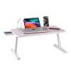 GoRogue Laptop Table for Bed & Sofa, Foldable Desk with Cup Holder, Drawer & Built-in USB Hub with Free Mini Fan, LED Lamp