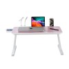 GoRogue Laptop Table for Bed & Sofa, Foldable Desk with Cup Holder, Drawer & Built-in USB Hub with Free Mini Fan, LED Lamp