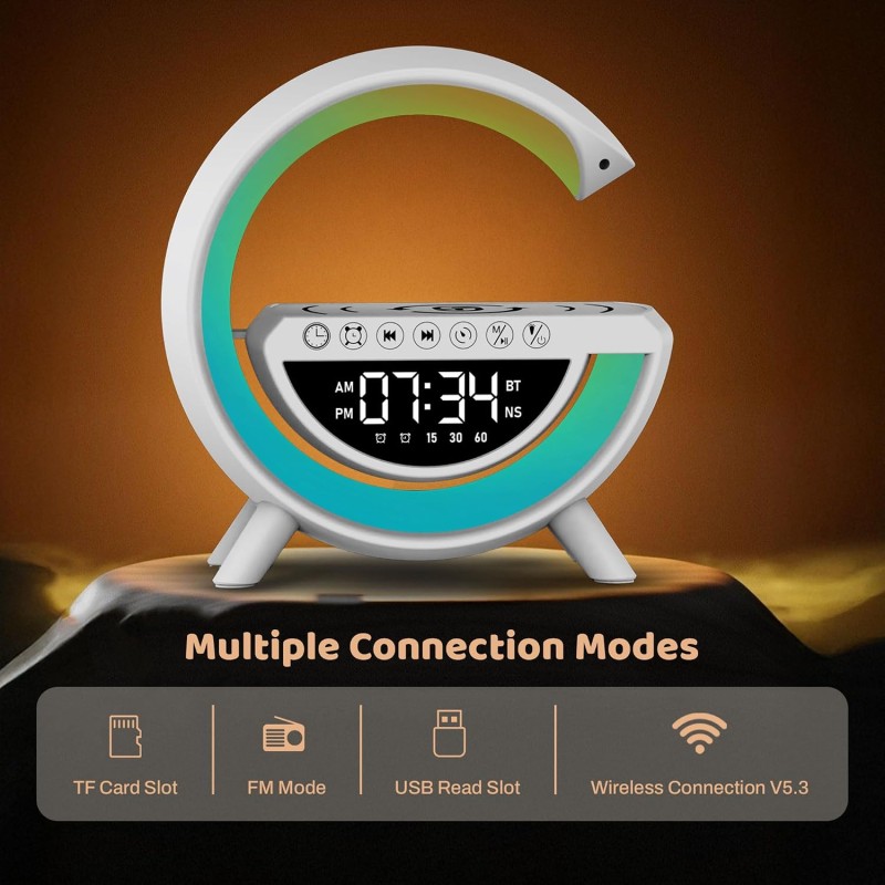 Groove G RGB Mood Lights, Wireless Charging, Alarm, 5-in-1 Multi-Compatible Speaker - Just White