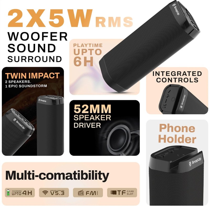 Groove Max Portable Speaker with Upto 6Hr Non-Stop Beats, Multi-Compatibility, TWS Feature - Jet Black