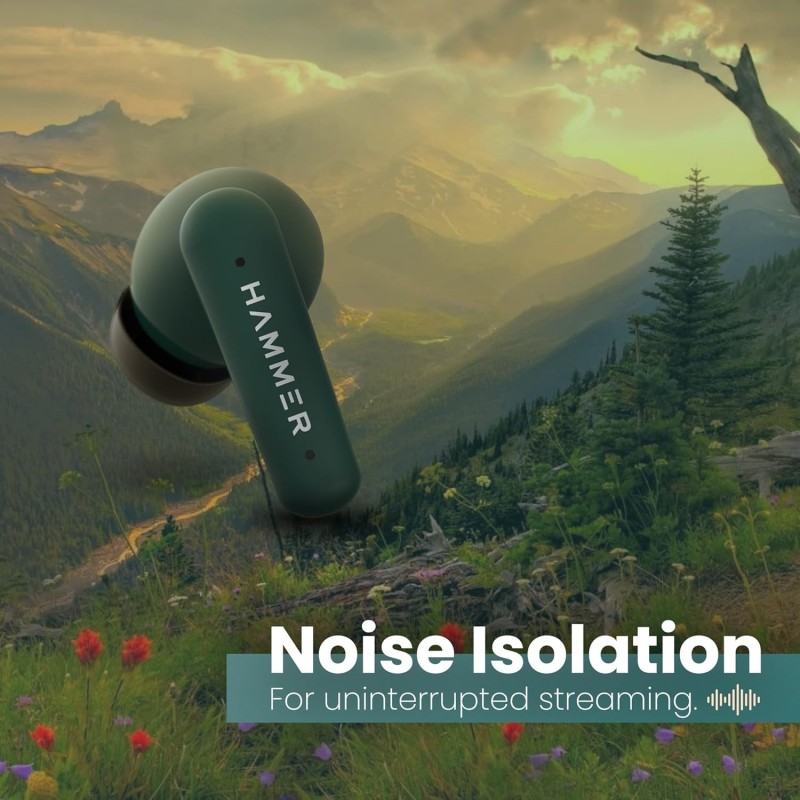 HAMMER Airflow Plus TWS Earbuds with Bluetooth 5.1, Smart Touch Control, Type-C Charging, IPX4 Rated (Emerald Green)