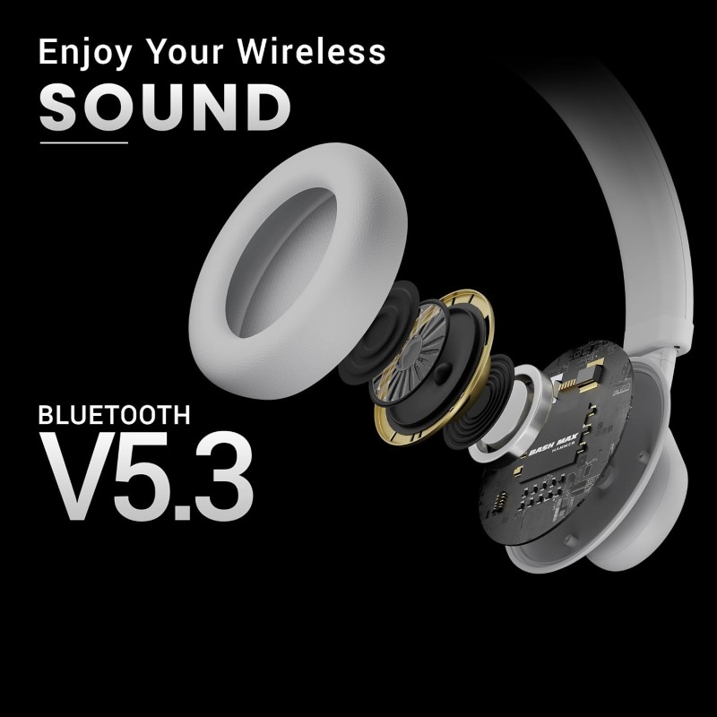 HAMMER Bash Max Over The Ear Wireless Bluetooth Headphones with Mic, Touch Control, Deep Bass, Upto 40 Hours Playtime, Bluetooth 5.3, Workout/Travel (Cool Grey)