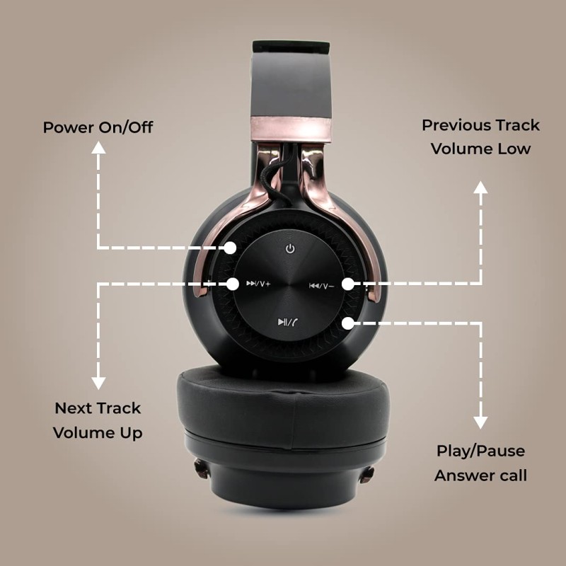 HAMMER Bash Over The Ear Wireless Bluetooth Headphones with Mic, Deep Bass, Foldable Headphones (Black)