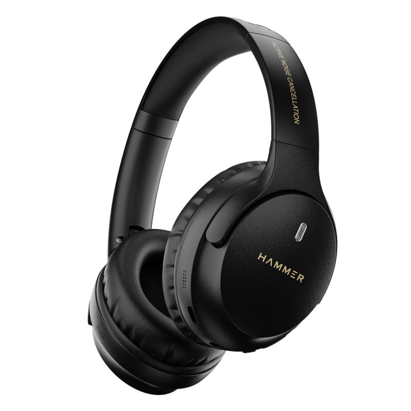 HAMMER Bash Vivid ANC Wireless Bluetooth Over-Ear Headphones with 23 dB Active Noise Cancellation, 70h Playtime Black