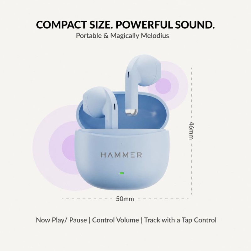 HAMMER New Ultra pods 2026 TWS Wireless Bluetooth Earbuds with Inbuilt Mic, 100H Standby Time, 50H Playtime (Blue)