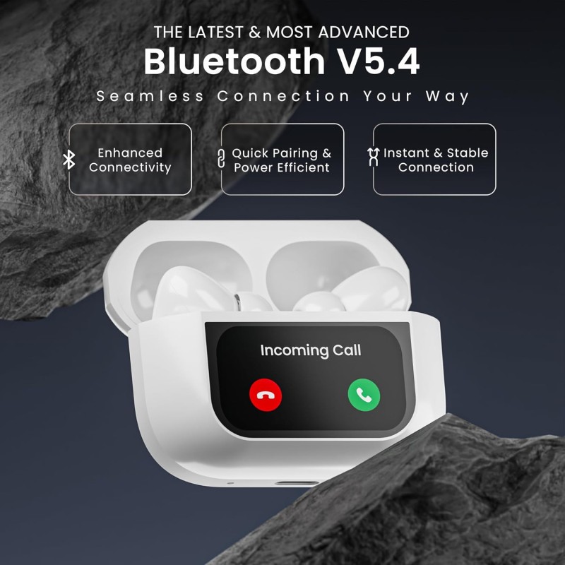 HAMMER Screen TWS Earbuds Wireless with 13mm Drivers, ANC Ear Buds 32dB, up to 50H Playtime (White)