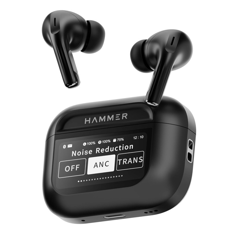 HAMMER Screen TWS Earbuds Wireless with 13mm Drivers, ANC Ear Buds 32dB, up to 50H Playtime (White)