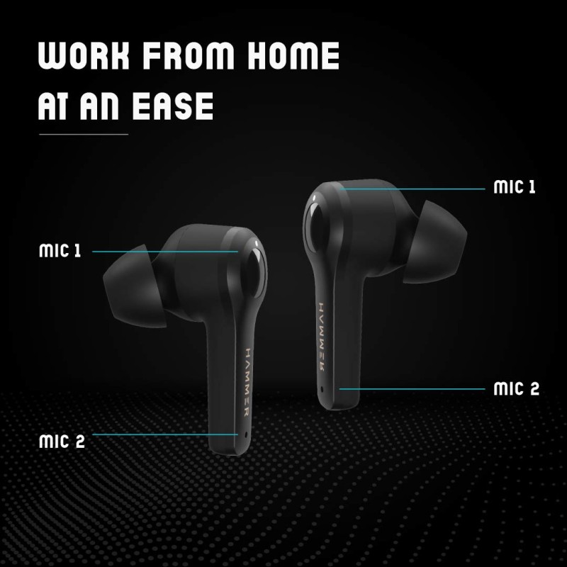 HAMMER Solo PRO Bluetooth Truly Wireless in Ear Earbuds with Mic Best for Calling Upto 15 Hours Playback (Black)