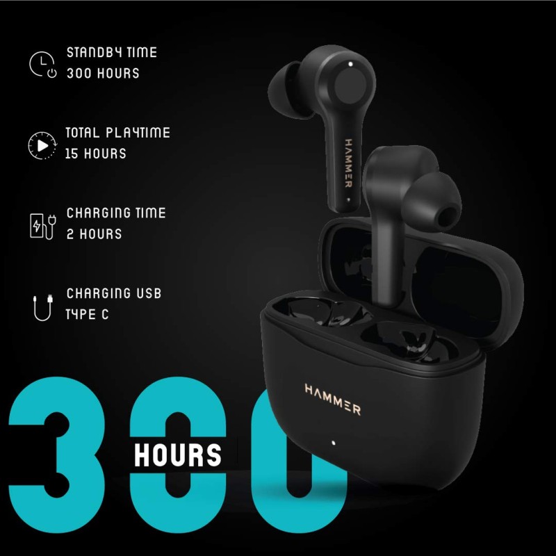 HAMMER Solo PRO Bluetooth Truly Wireless in Ear Earbuds with Mic Best for Calling Upto 15 Hours Playback (Black)