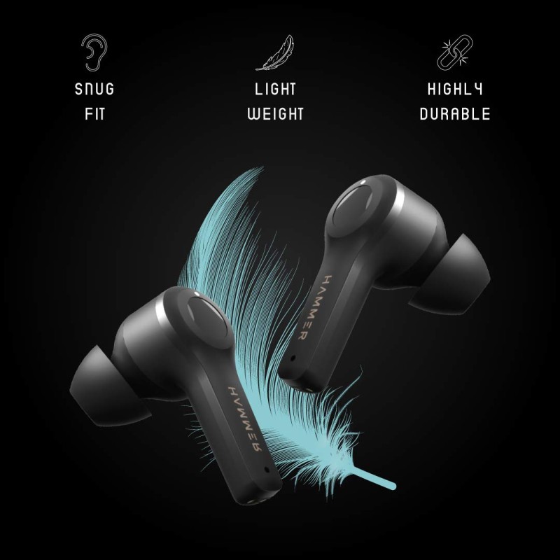 HAMMER Solo PRO Bluetooth Truly Wireless in Ear Earbuds with Mic Best for Calling Upto 15 Hours Playback (Black)
