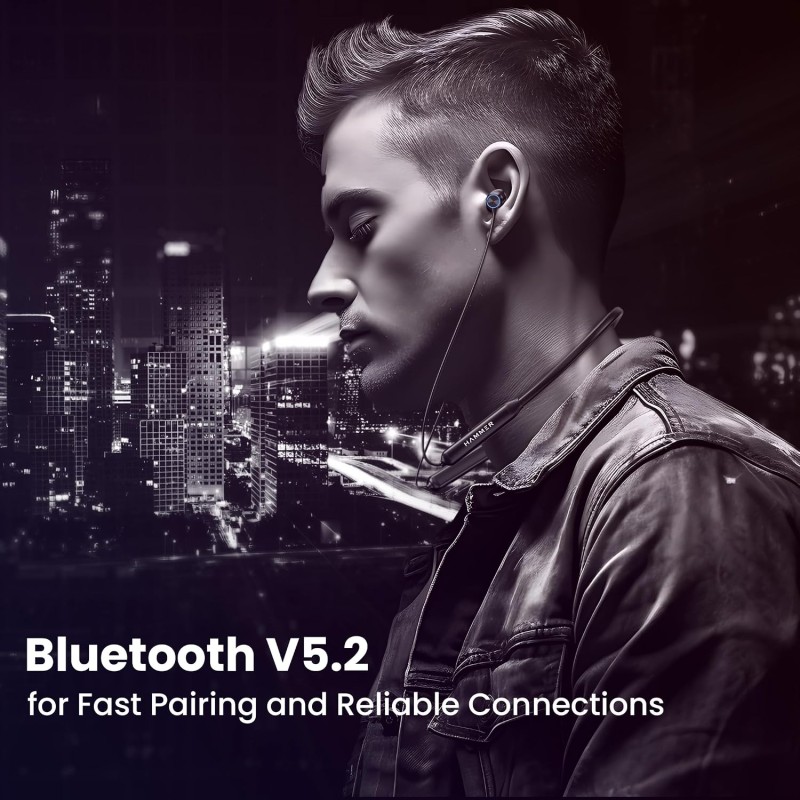 HAMMER Splendor in Ear Bluetooth Neckband with Magnetic Earbuds, Deep Bass, Built-in Mic, Upto 30 Hrs Playtime, BT 5.4, Type-C Charging Port (Black)