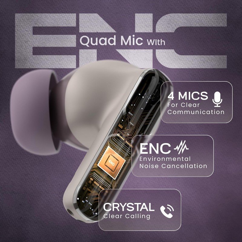 HAMMER Stellar ENC (Environmental Noise Cancelation) in-Ear TWS with 4 mics for Crystal Clear Calling, Playtime 48 Hrs (Cream)