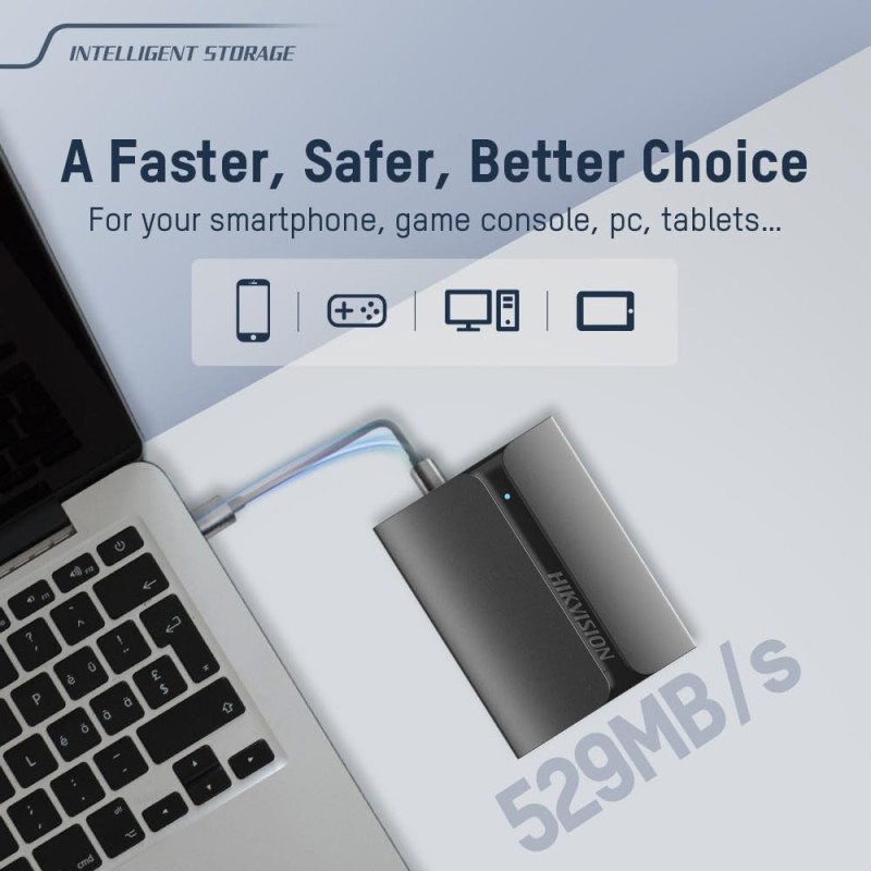 HIKVISION 1TB Portable External SSD, Ultra Slim Metal Body USB 3.1 with Shock & Drop Protection– Durable Design for Smartphone T300S