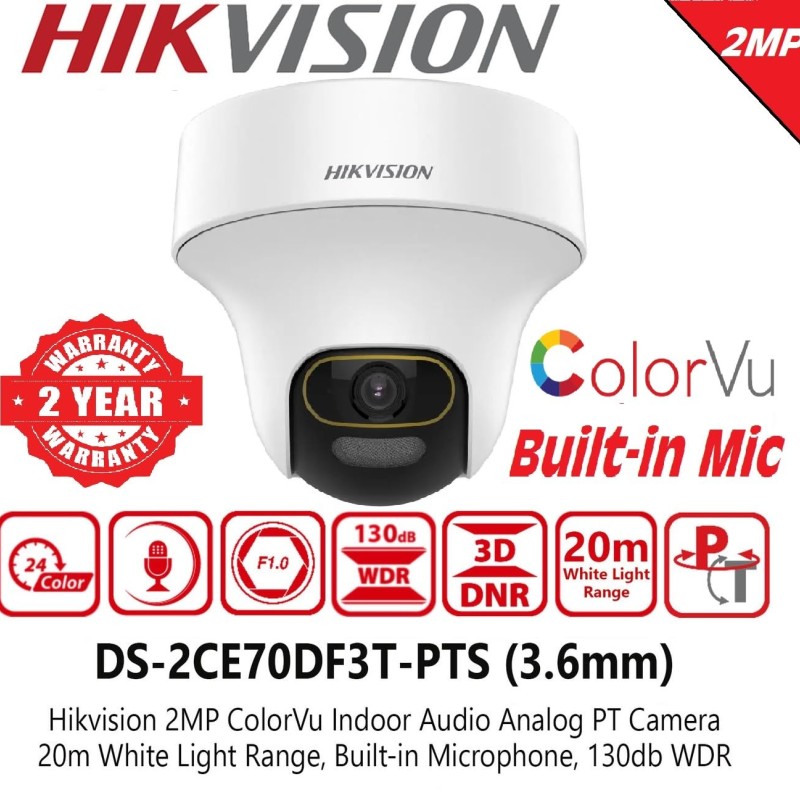 HIKVISION 2MP ColorVu Audio PT 360° Built-in Mic IR White Light with Solid Light Alarm Motion Detection 2MP HD Indoor CCTV Camera, White