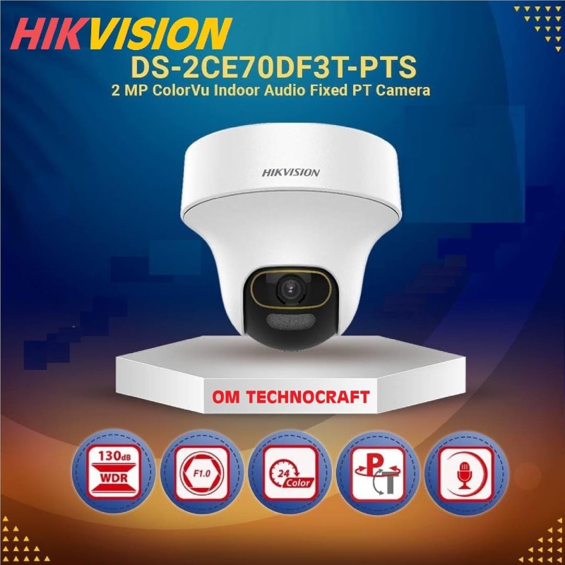 HIKVISION 2MP ColorVu Audio PT 360° Built-in Mic IR White Light with Solid Light Alarm Motion Detection 2MP HD Indoor CCTV Camera, White