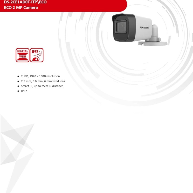 HIKVISION 2MP Outdoor Bullet Wired CCTV 1080p Camera [DS-2CE1AD0T-ITP/ECO] White