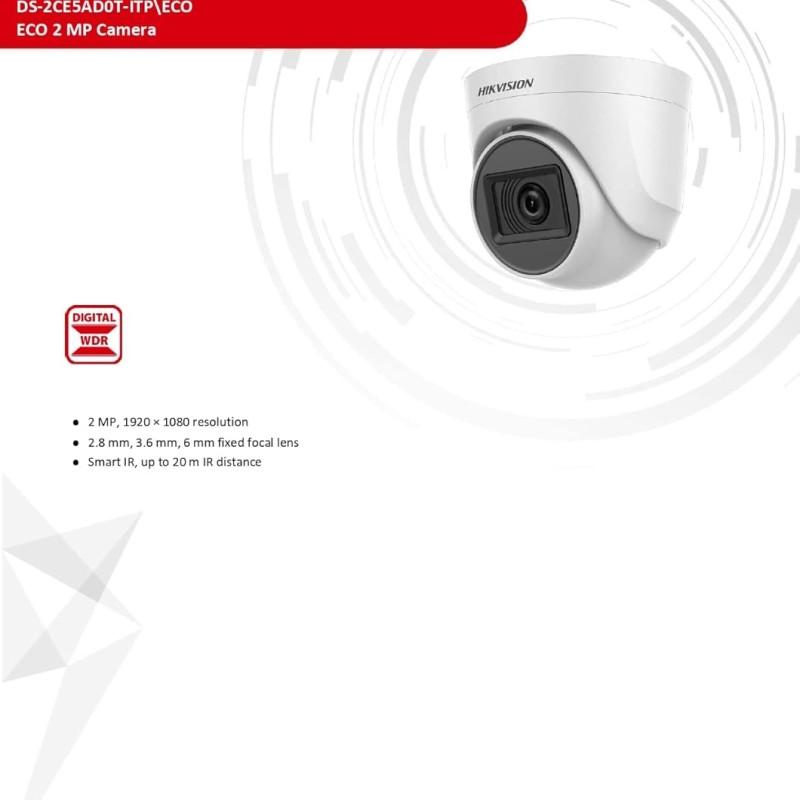 HIKVISION 2Mp Indoor Wired Color Camera for Dvr Ds-2Ce5Ad0T-Itp Eco Bnc/Dc, White
