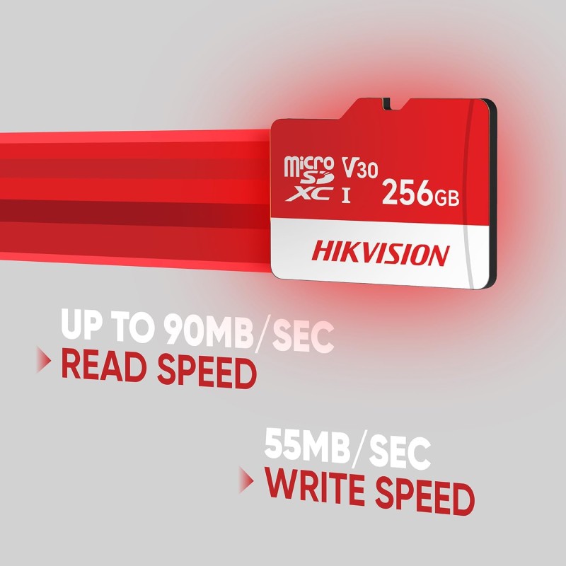 HIKVISION Extreme 256GB microSDXC Class 10, V30, 92MB/s Read, 55MB/s Write Speed Memory Card