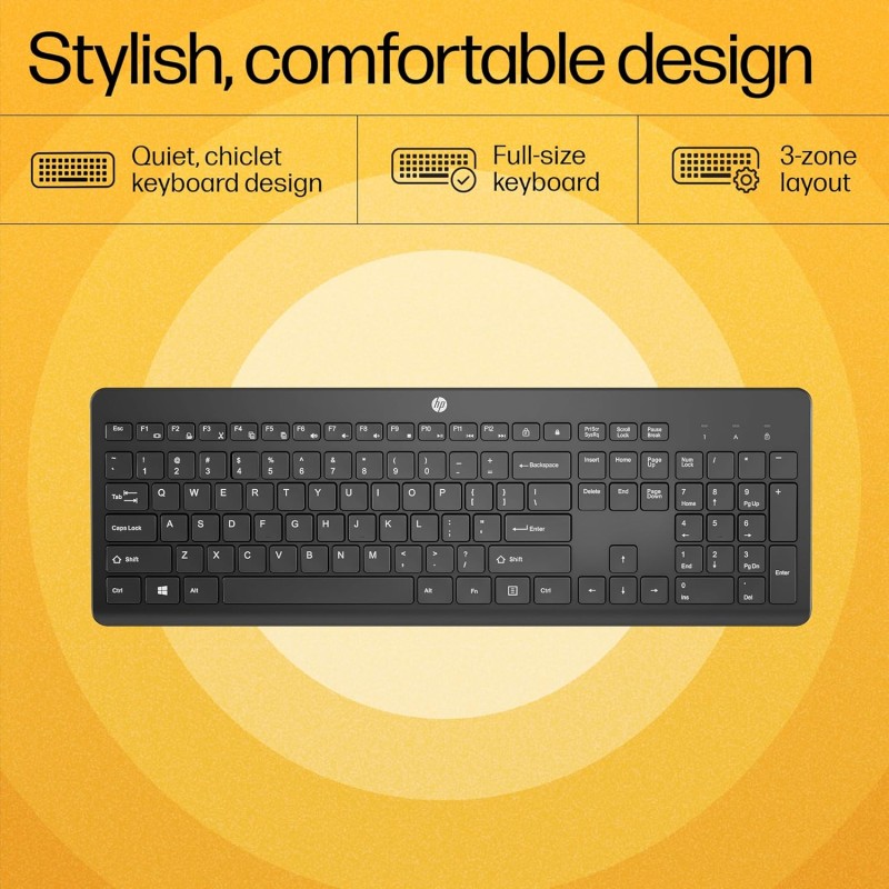 HP 230 Black Chicklet Wireless USB Keyboard and Mouse Set with 2.4GHz Wireless Connection dpi/Black (18H24AA)