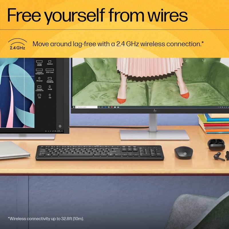HP 230 Black Chicklet Wireless USB Keyboard and Mouse Set with 2.4GHz Wireless Connection dpi/Black (18H24AA)