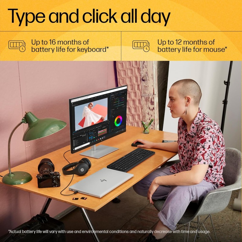 HP 230 Black Chicklet Wireless USB Keyboard and Mouse Set with 2.4GHz Wireless Connection dpi/Black (18H24AA)