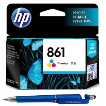 HP 861 Ink Cartridge (Colour) with 3in1 Multi-Function Mobile Phone Stand, Stylus Pen, Anti-Metal Texture Rotating Ballpoint Pen (Very Colors)