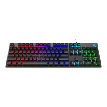 HP K500F Wired Gaming Keyboard, Backlit Membrane with Mixed Color Lighting, Metal Panel with Logo Lighting