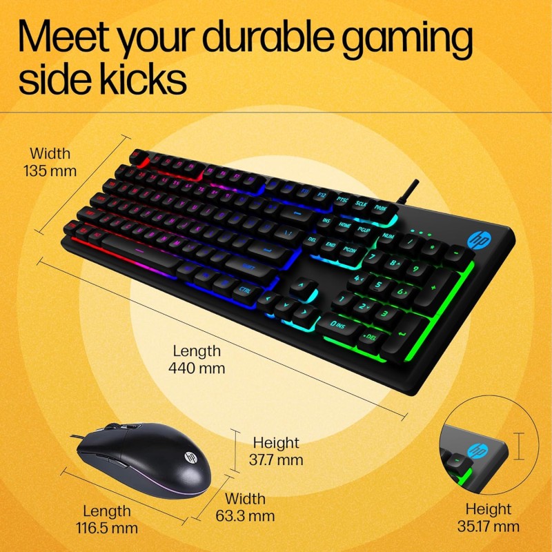 HP KM300F Wired USB Gaming Keyboard and Mouse Set, Membrane Backlit, 26 Keys Anti-Ghosting, 3 LED Indicators & 3D 6K USB Mouse Black