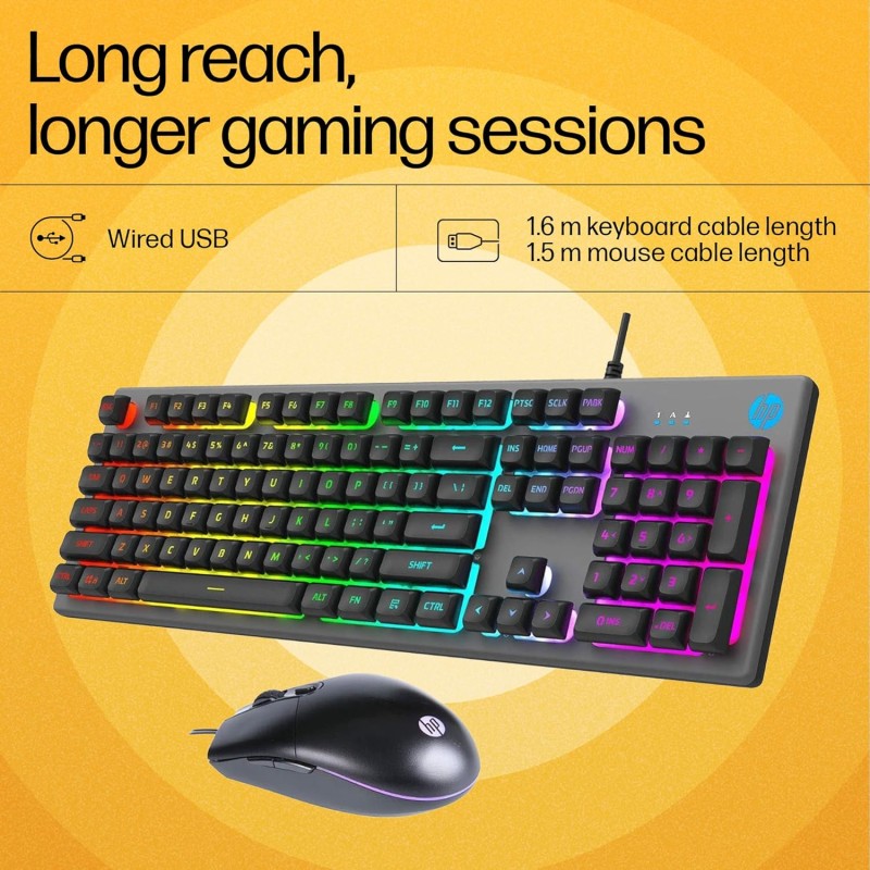 HP KM300F Wired USB Gaming Keyboard and Mouse Set, Membrane Backlit, 26 Keys Anti-Ghosting, 3 LED Indicators & 3D 6K USB Mouse Black