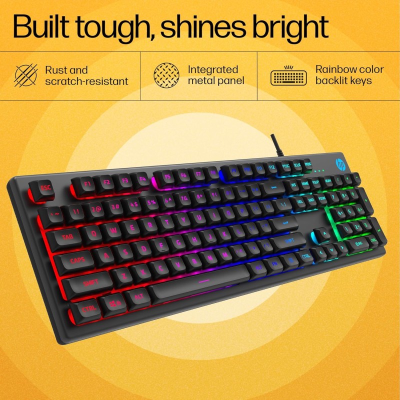 HP KM300F Wired USB Gaming Keyboard and Mouse Set, Membrane Backlit, 26 Keys Anti-Ghosting, 3 LED Indicators & 3D 6K USB Mouse Black