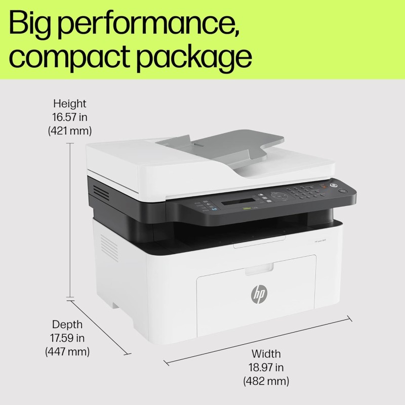 HP Laser MFP 1188fnw, Wireless, Print, Copy, Scan, Fax, 40-Sheet ADF, Hi-Speed USB 2.0, Ethernet, Up to 21 ppm, 150-sheet Input Black and White