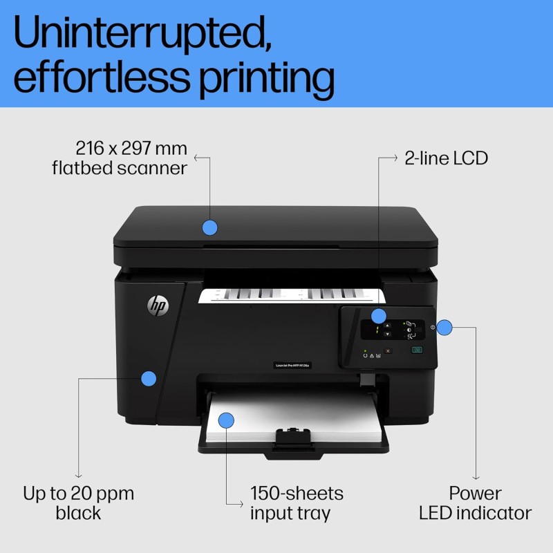 HP LaserJet Pro MFP M126a, Print, Copy, Scan, Hi-Speed USB 2.0, Up to 21 ppm, 150-sheet Input