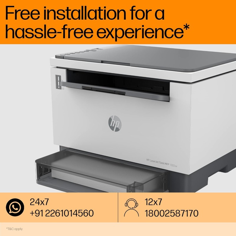 HP LaserJet Tank MFP 1005w, Wireless, Print, Copy, Scan, Hi-Speed USB 2.0, Bluetooth LE, Up to 22 ppm, 150-sheet Input Tray