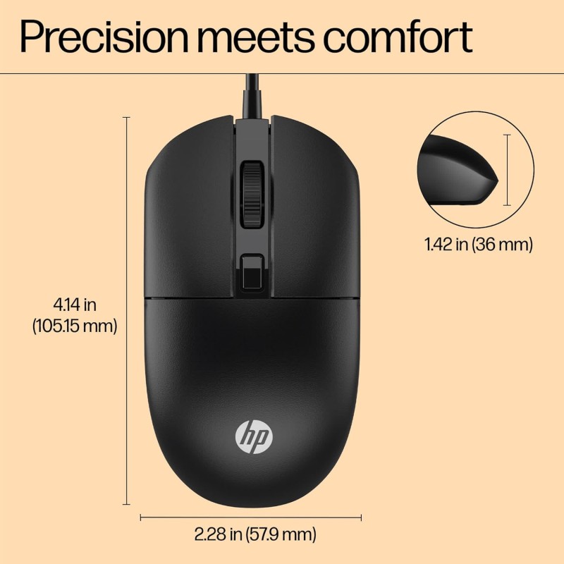 HP M070 Ergonomic Wired Mouse/ 1.5M USB Cable/Optical Engine/Accurate Positioning/ 1600 DPI with Adjustable