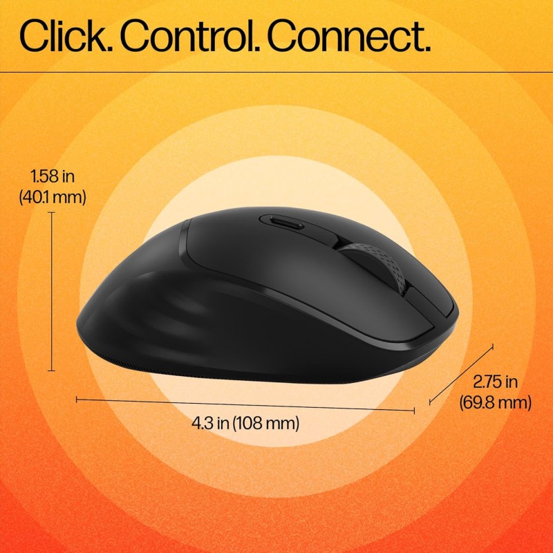HP M120 Wireless Mouse, USB-A Nano dongle, 2.4 GHz Wireless Connection, 6 Buttons, Up to 1600 dpi, Optical Sensor Black