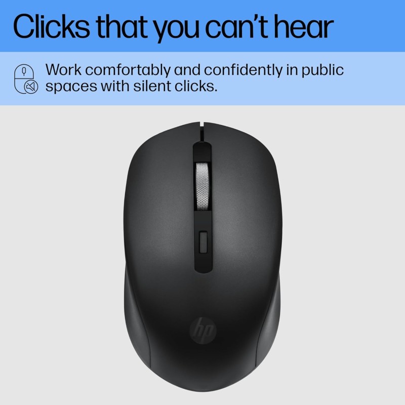 HP S1000 Mouse, 1600 DPI, 2.4Ghz Wireless Connection, Symmetrical Design for Smooth Scrolls, Black (7YA12PA)