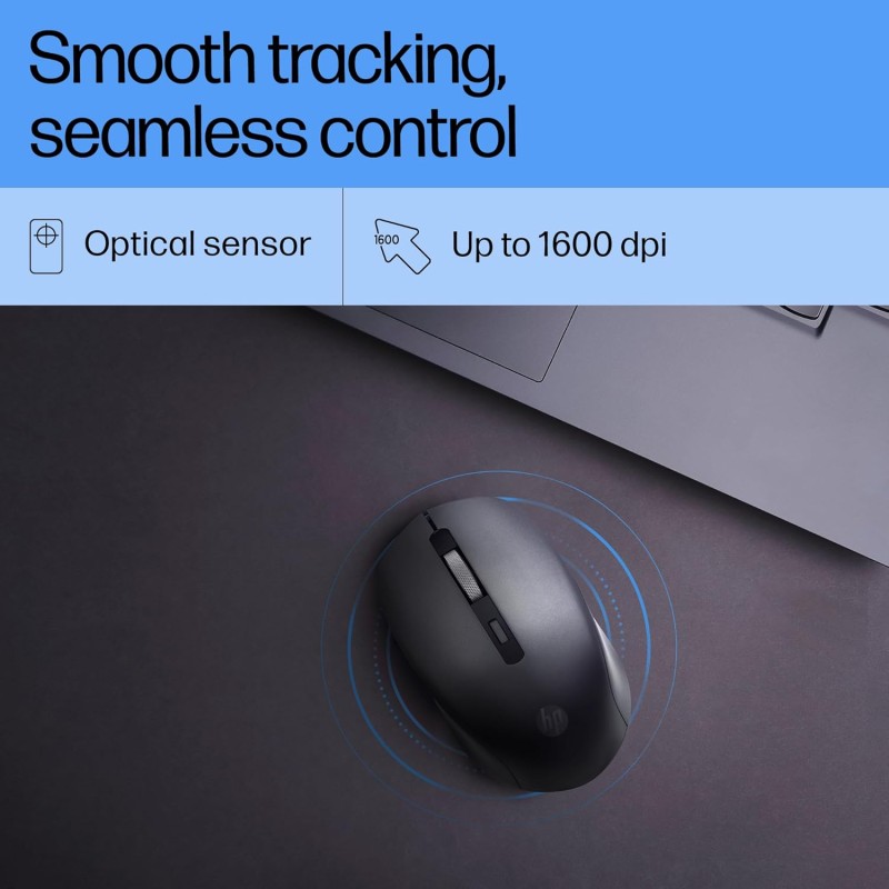 HP S1000 Mouse, 1600 DPI, 2.4Ghz Wireless Connection, Symmetrical Design for Smooth Scrolls, Black (7YA12PA)