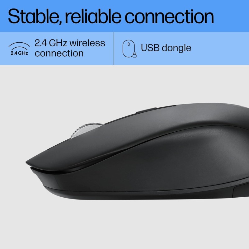 HP S1000 Mouse, 1600 DPI, 2.4Ghz Wireless Connection, Symmetrical Design for Smooth Scrolls, Black (7YA12PA)